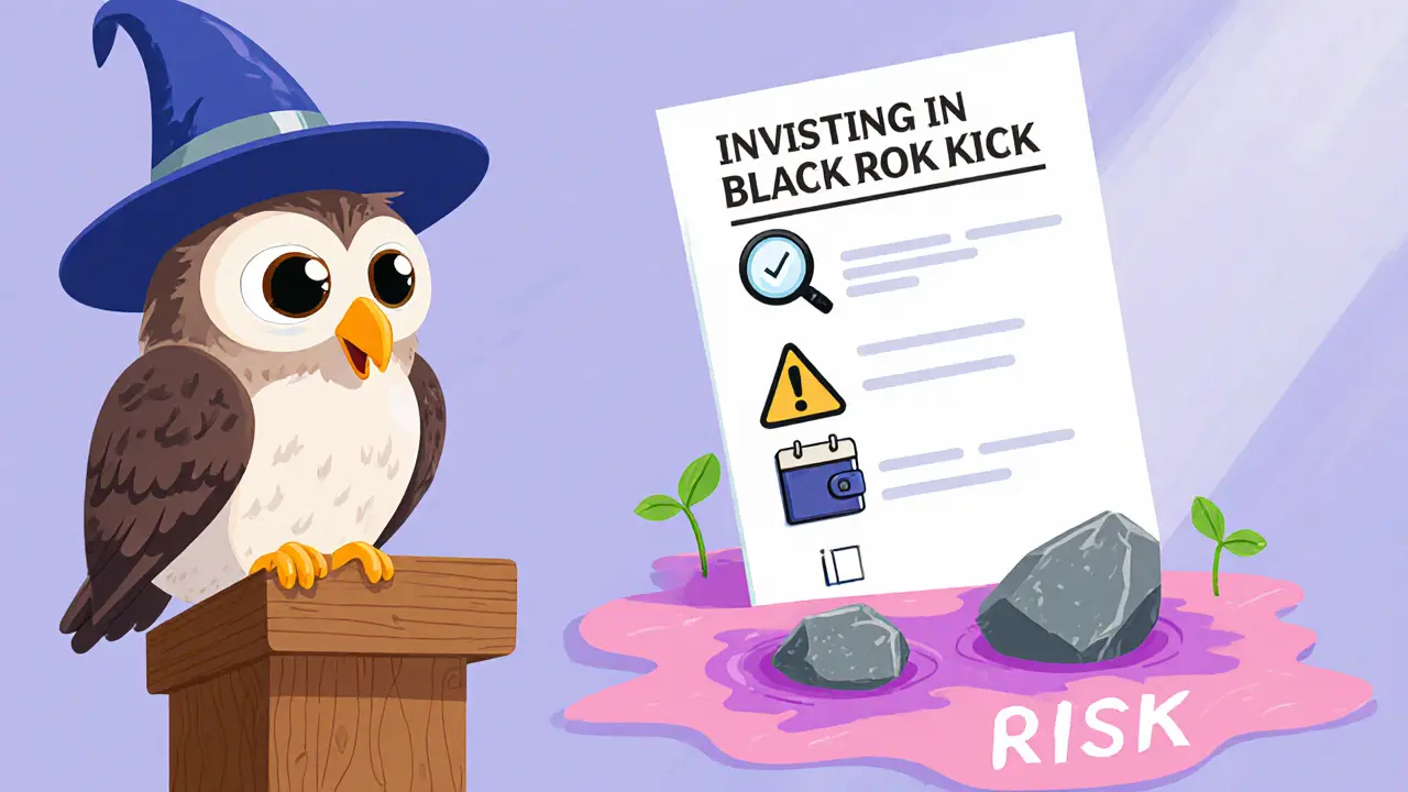 Wise owl presents a risk checklist beside a sinking rock token in quicksand.