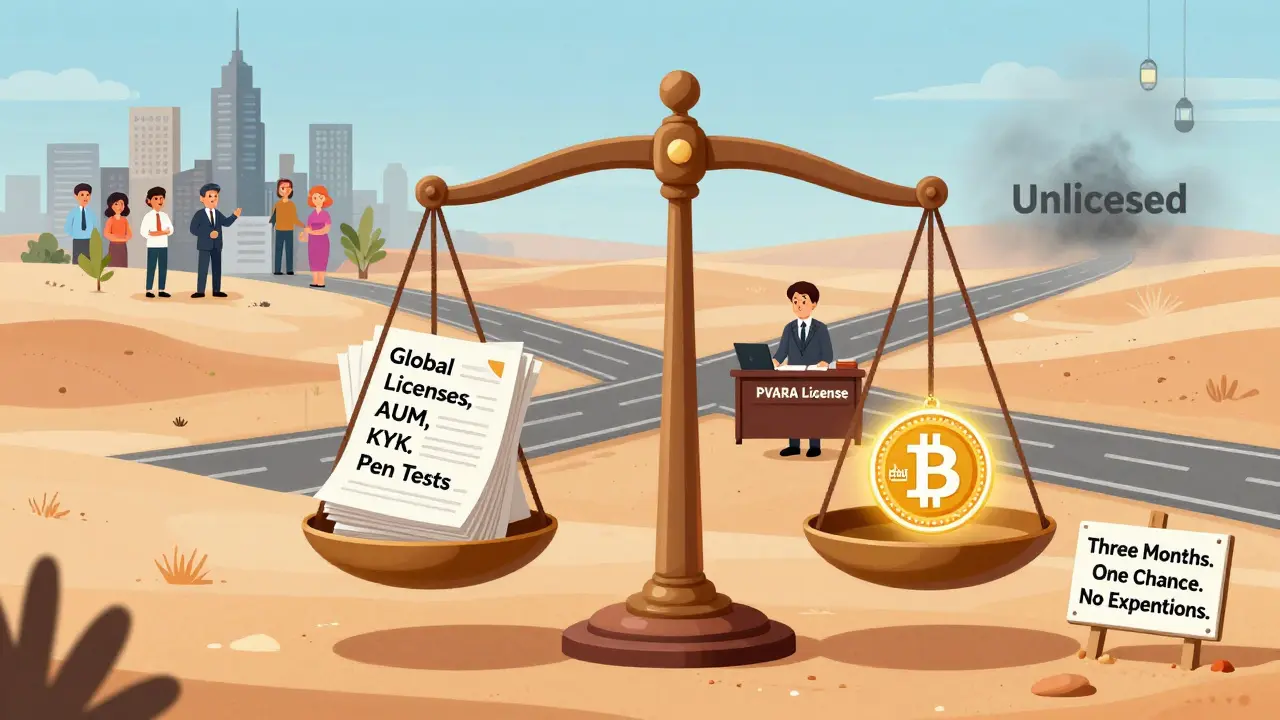 Scales of justice weigh compliance documents against a halal Bitcoin, with a path to success or failure behind.