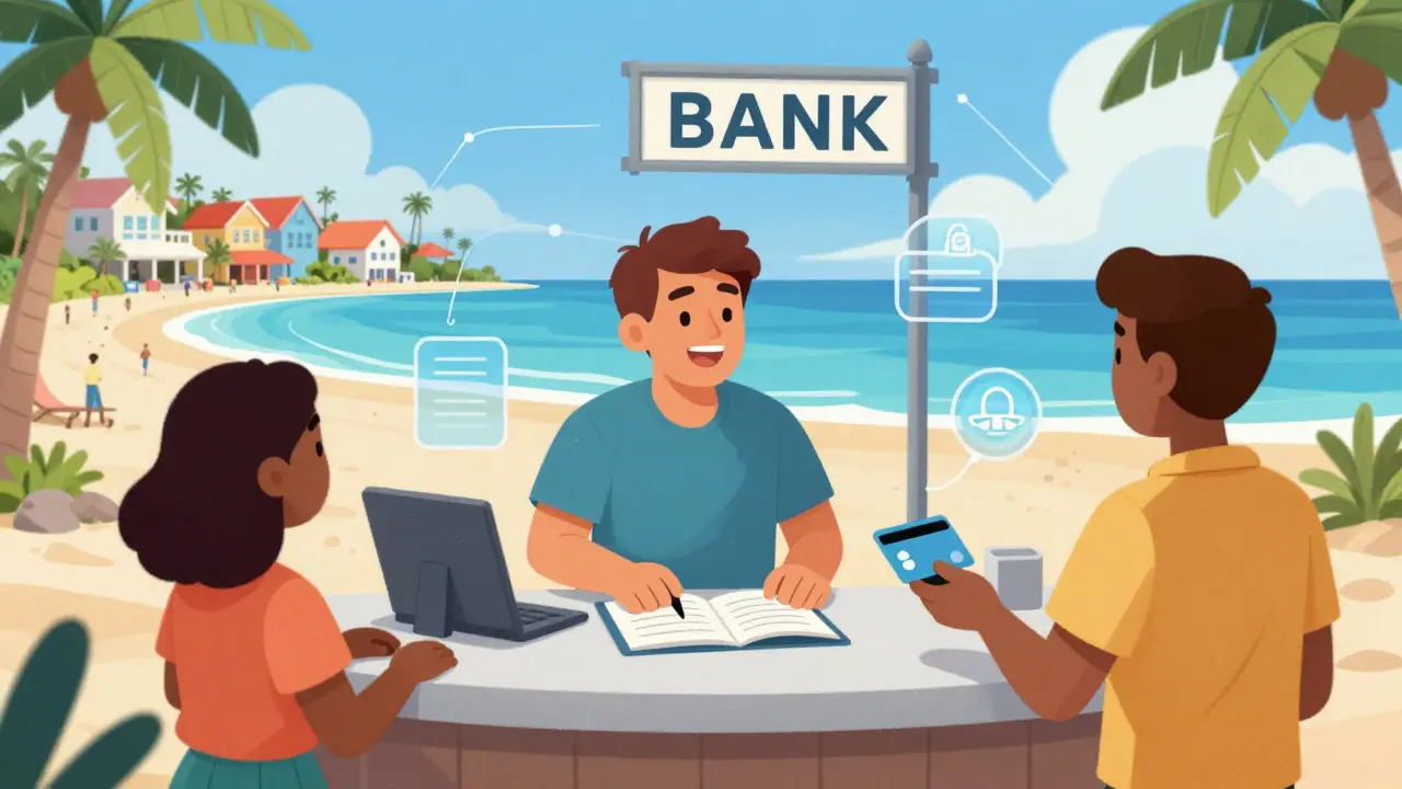 A Bahamian beach town with NFC payment and central bank server.