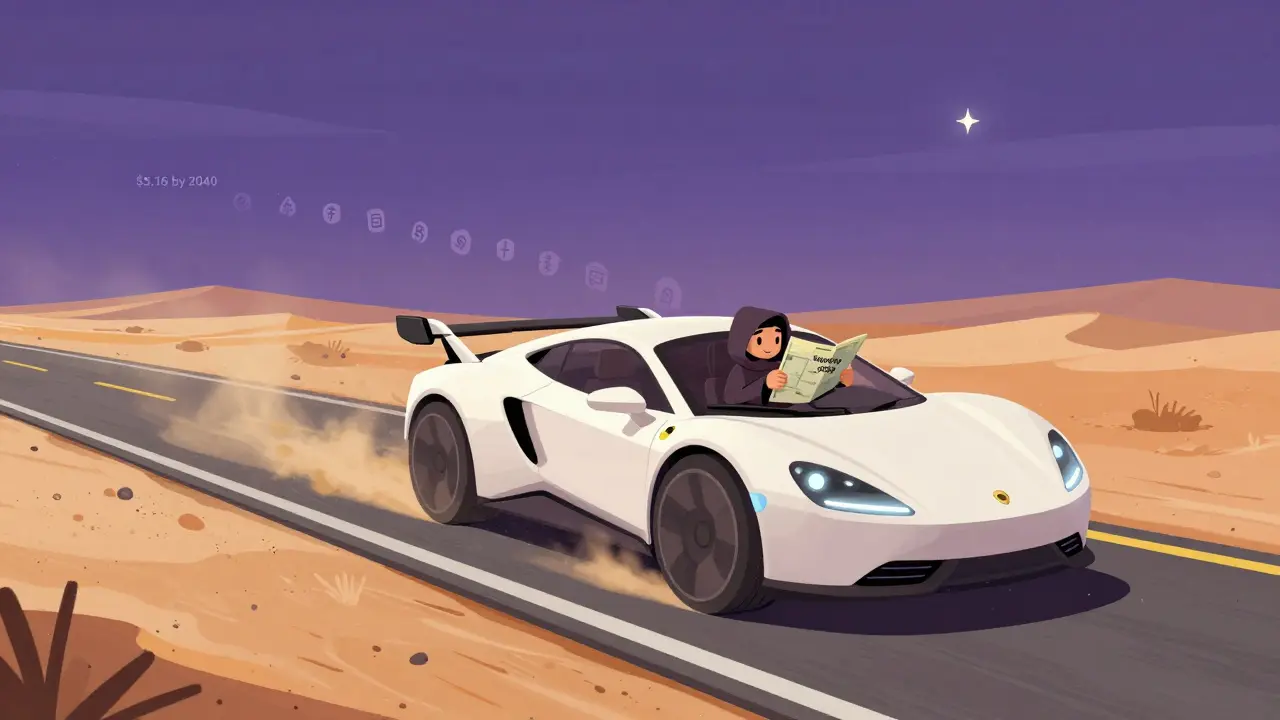 A futuristic car with Sonic branding floats above a desert without wheels, as fading token symbols disappear into the dust.