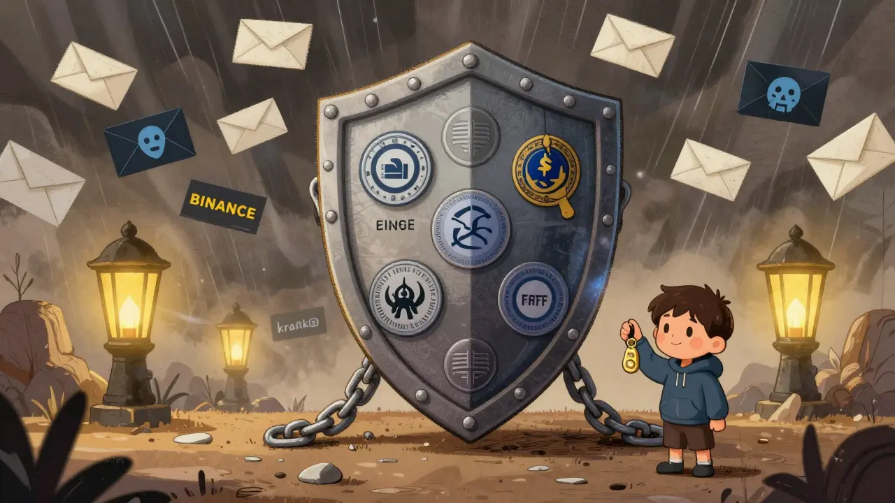 A shield of regulation and blockchain protecting users from phishing scams and fraud.