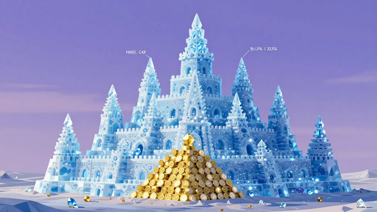 Artistic depiction of a large token supply structure showing distributed vs undistributed coins.