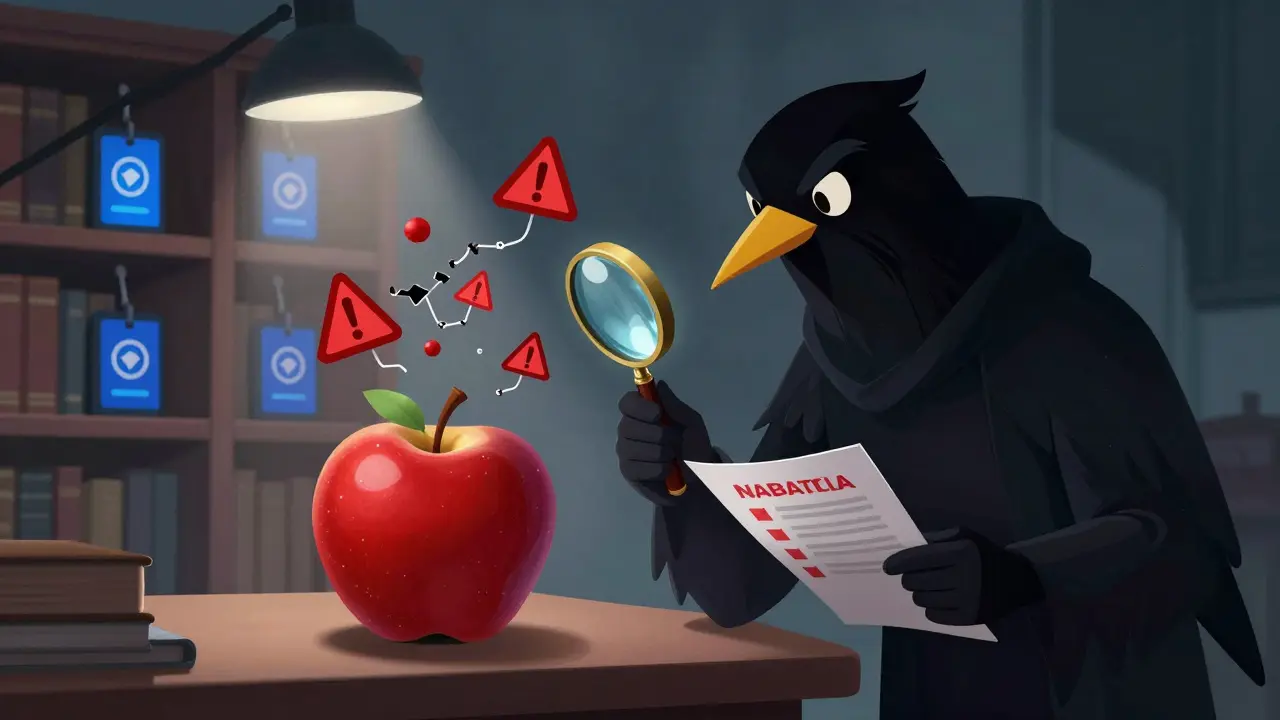Character using magnifying glass to spot a scammer in disguise