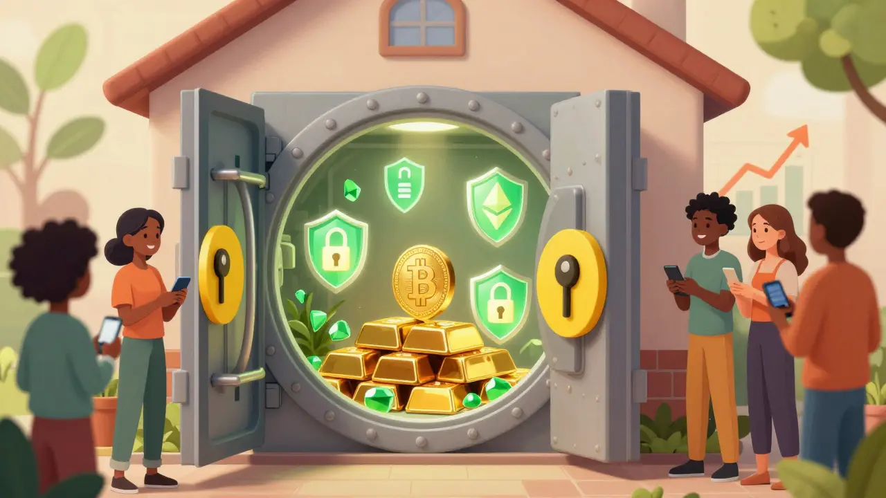 Secure digital vault protecting crypto assets, symbolizing safety and regulatory compliance.