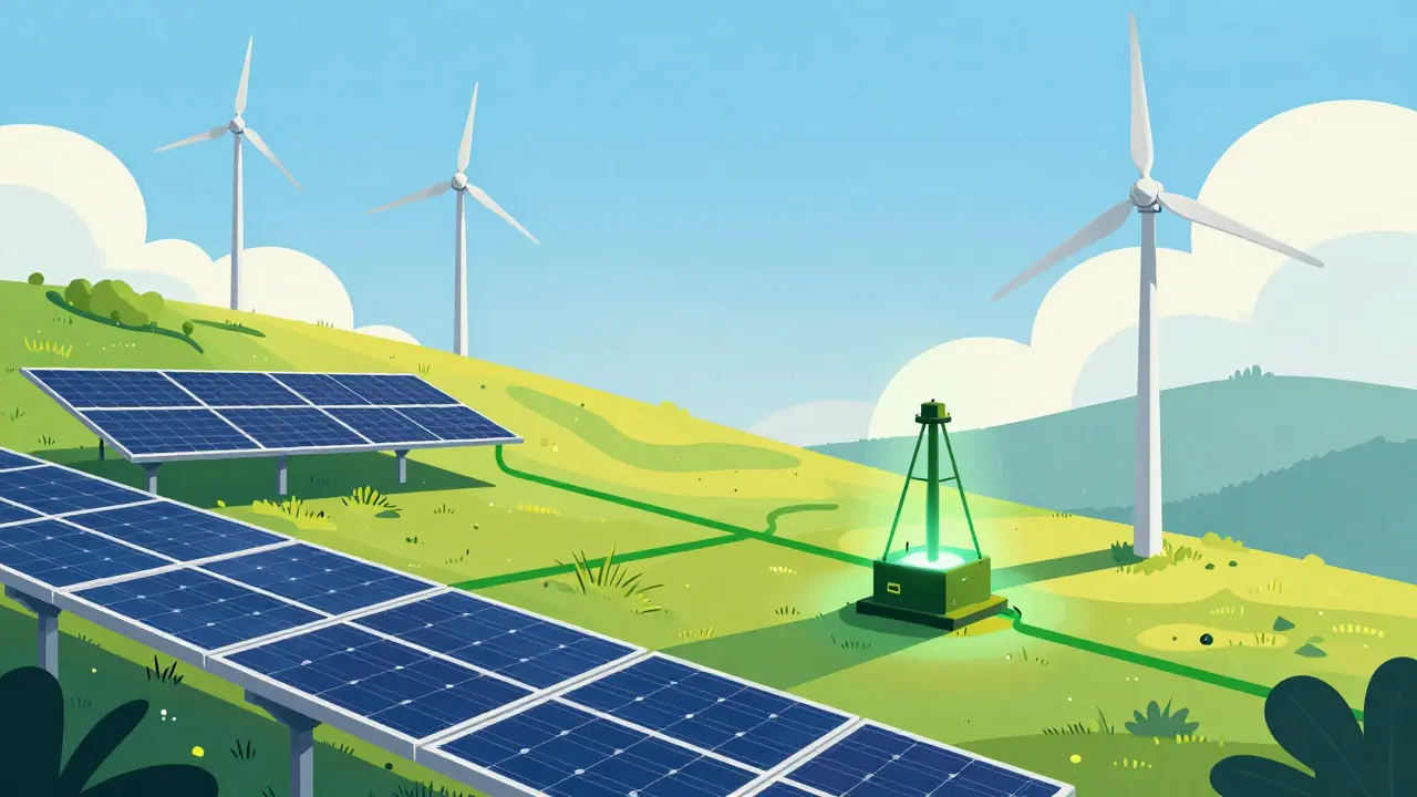 Illustration of legal green-energy crypto mining with solar panels