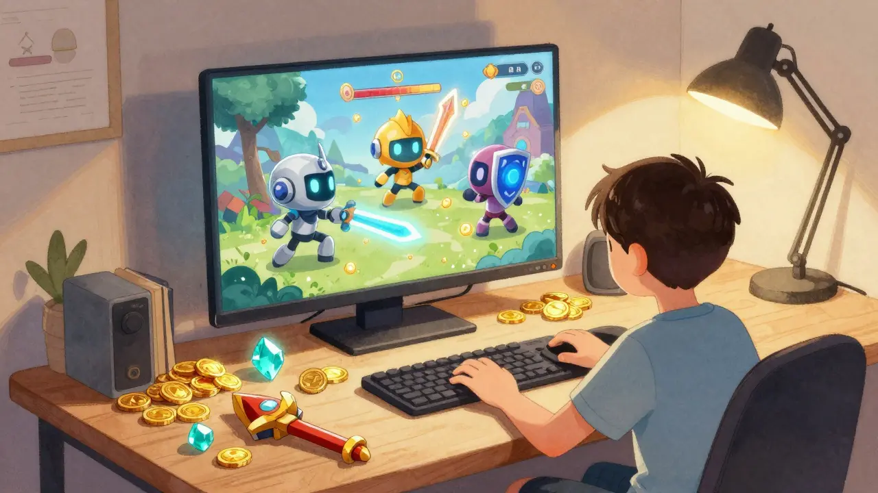 Magical N-Guards fighting and collecting rewards on a desk