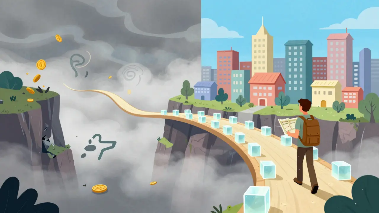 Traveler choosing a safe, structured path over a risky one