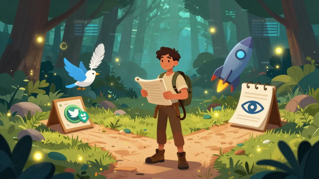 Adventurer completing simple tasks on a path in a digital forest setting.
