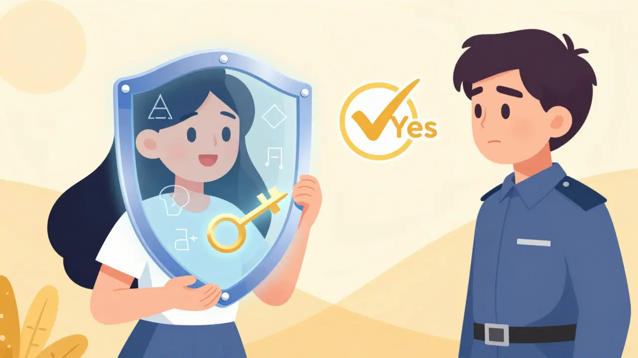 Cartoon showing a user proving identity via magic shield without revealing personal data.