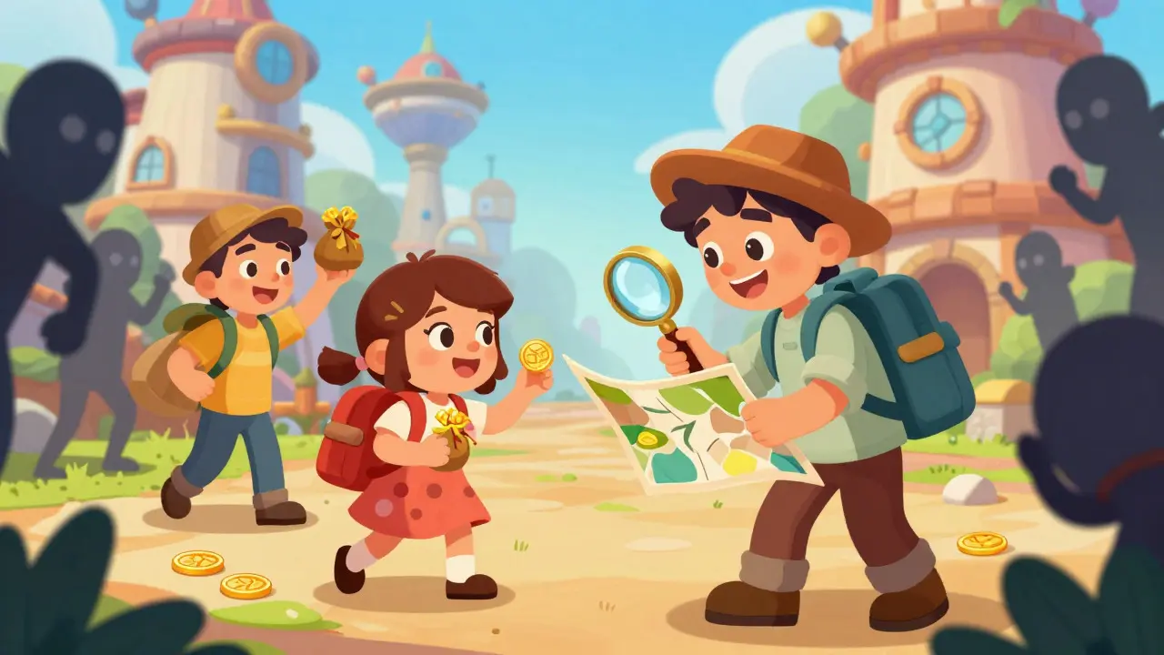 Characters celebrating token claims while verifying sources against scams
