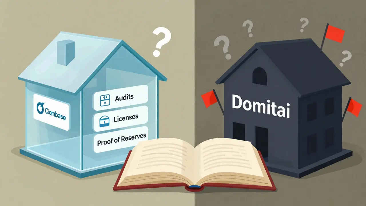 Comparison illustration showing a transparent safe exchange versus a dark, unverified platform.
