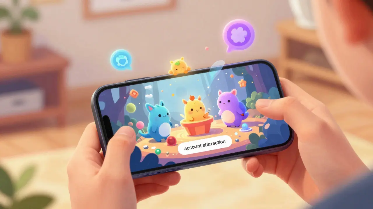 Digital creatures emerging from a smartphone in a cozy, dreamy setting