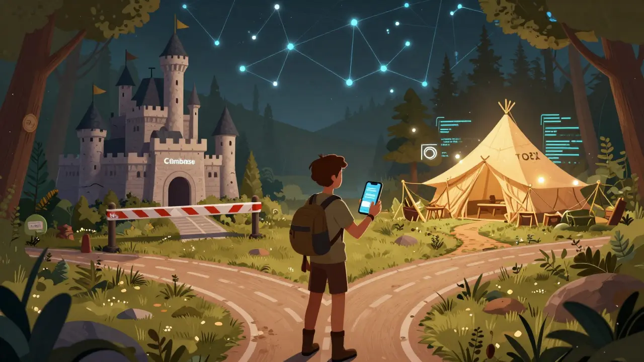 Illustration of a trader choosing the decentralized exchange path over centralized options.