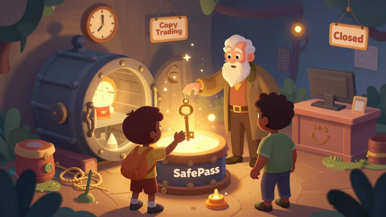 Illustration of users engaging in copy trading and safe inheritance features