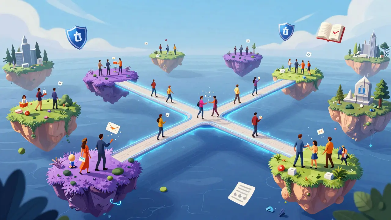 Unified network of connected islands under a bright sky