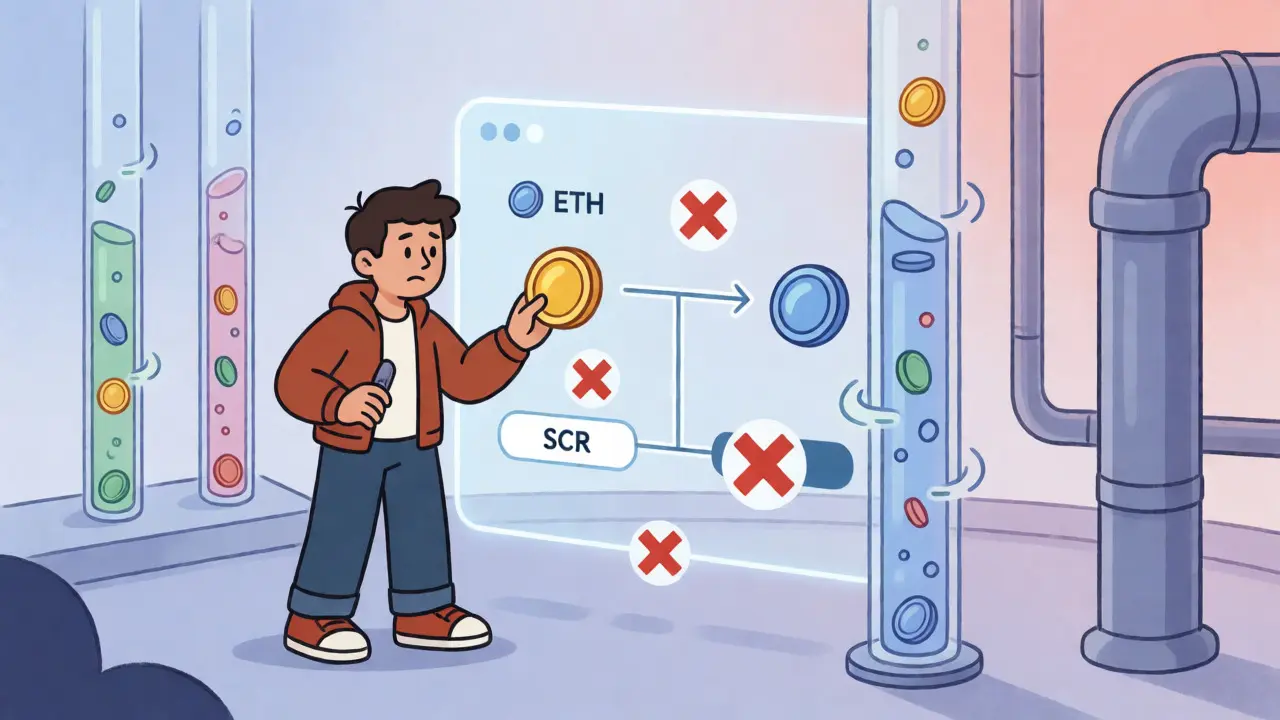 A user struggling with failed transactions and thin liquidity on a decentralized exchange.