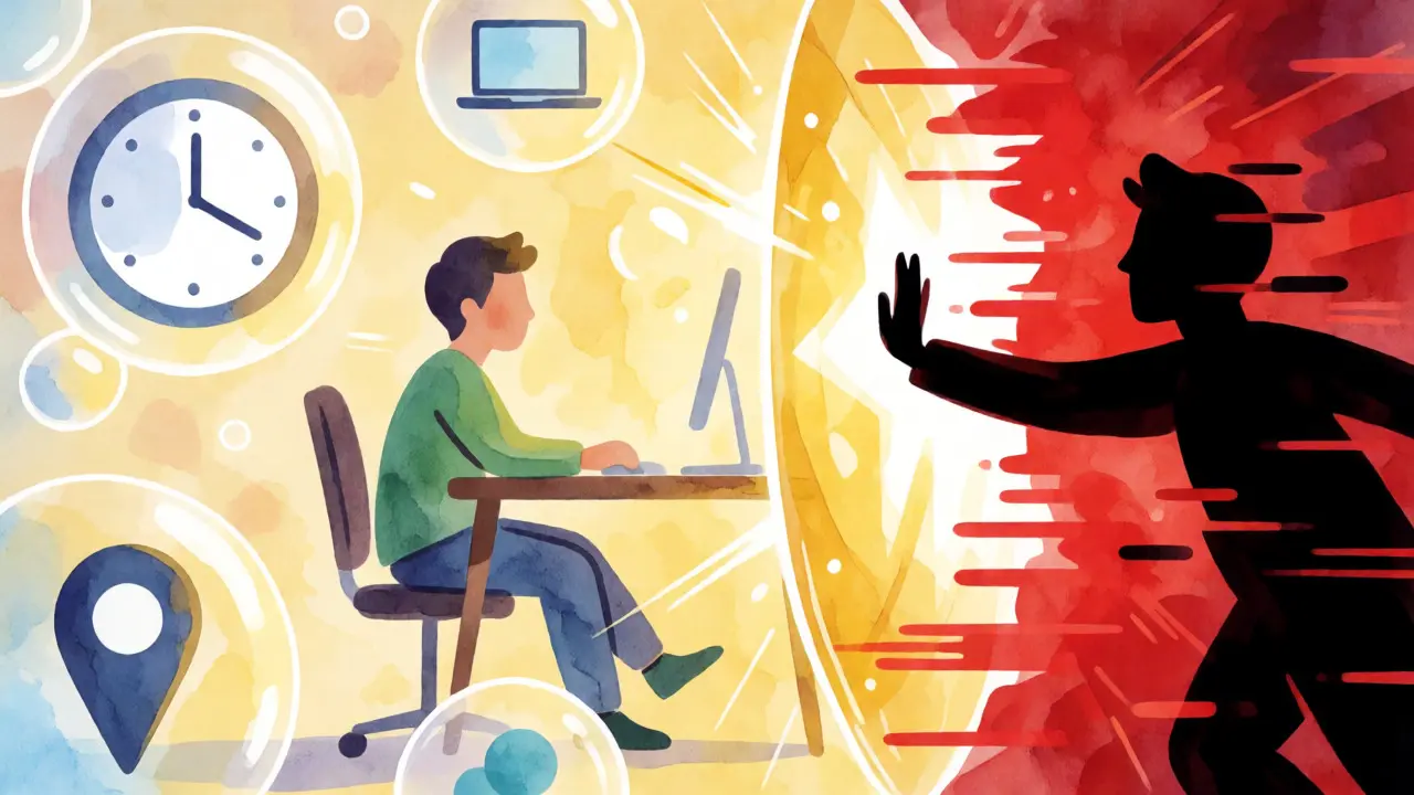 Behavioral analytics depicted as a golden shield blocking a late-night login anomaly.
