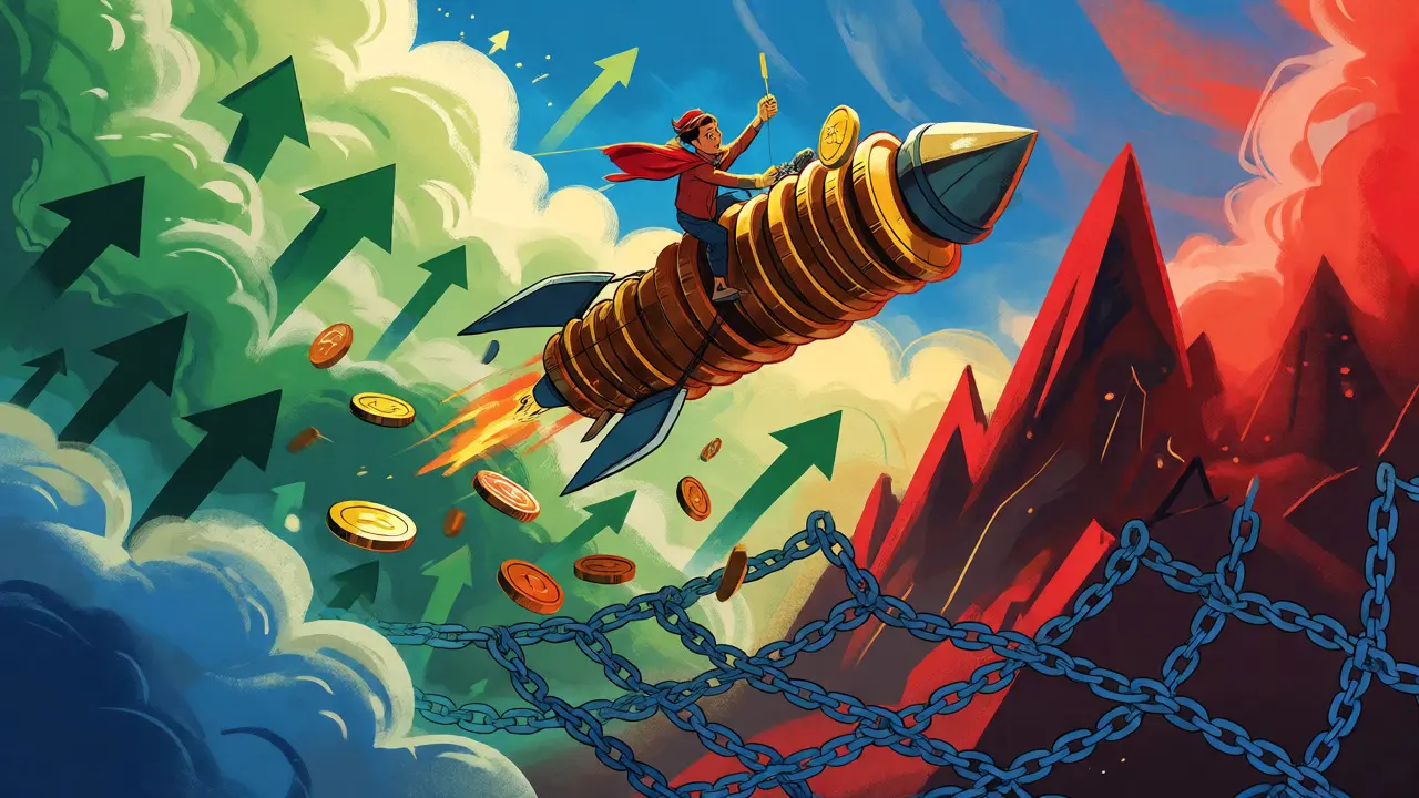 Cartoon showing a trader on a rocket facing market volatility risks