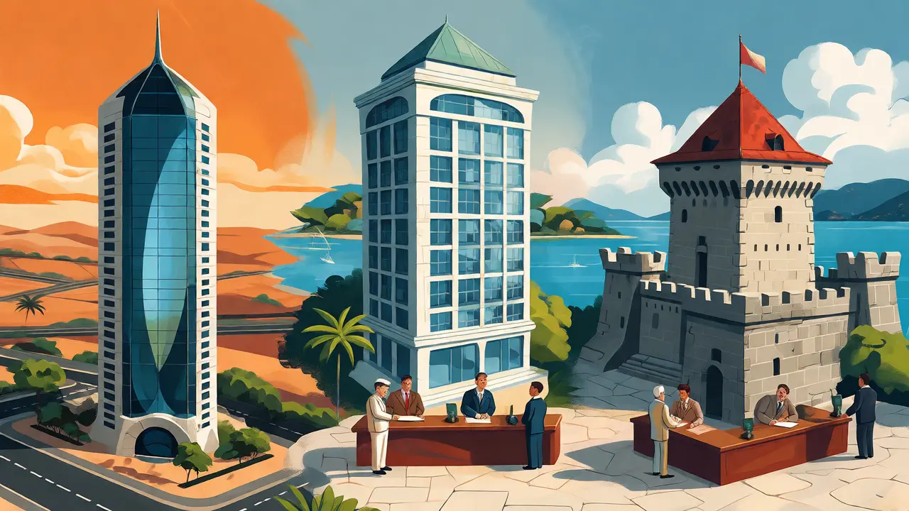 Illustrated comparison of Dubai, Singapore, and Swiss crypto business hubs.