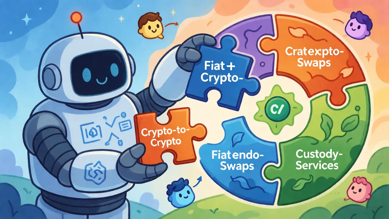 Robot integrating new crypto regulations into a unified compliance ecosystem.